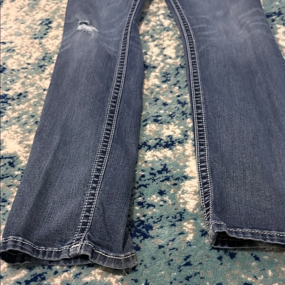 Miss Me Blue Denim Bootcut Jeans with Black & Silver Embroidered Pockets - Picture 6 of 9